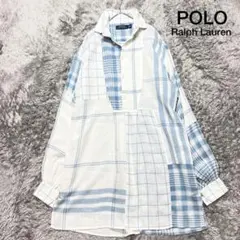ポロラルフローレン パッチワーク リネン プルオーバーワンピース M相当 美品