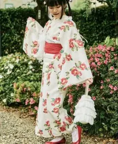 完売品 美品 クティールとレトロ ひまわり柄 浴衣・帯セット