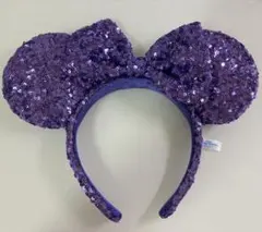 ミニーマウス耳カチューシャ 紫色 スパンコール