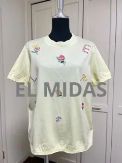 EL MIDAS 花柄刺繍 イエロー 半袖Tシャツ