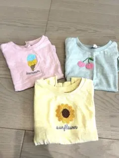 刺繍モチーフ Tシャツ 3枚セット 90サイズ バースデー 保育園着 半袖