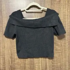 GRL ダークグレー オフショルダー 半袖ニット M