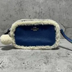 極美品✨️コーチ ショルダーバッグ ボア ファー チャーム レザー 青 ブルー