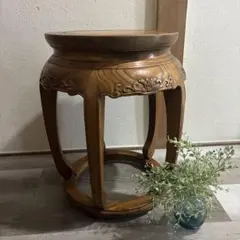 螺鈿細工 唐木 木製 太鼓型 丸椅子 スツール 花台 アンティーク 工芸品