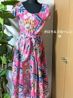 美品ポロラルフローレン　ロングワンピース　花柄　Aライン　フレア　M