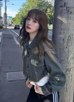 グレイル◎ダメージカットオフクロップド丈デニムジャケット[qu69]