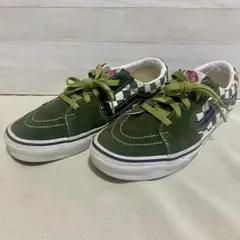 VANS オールドスクール 緑×白 チェッカー 25.5cm