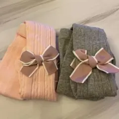 リボン付き　ベビー　タイツ ピンク グレー 2点セット　新品未使用