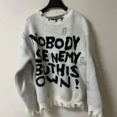 ホワイト メッセージプリント ニットセーター