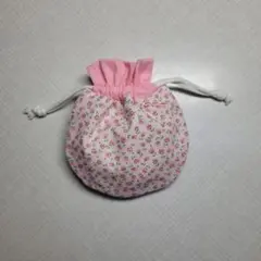 ハンドメイド　まんまる巾着袋　ミニ巾着袋 『111』 花柄巾着袋ピンクミニポーチ
