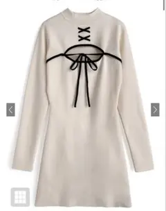 フロントオープン配色リボンワンピース[ru1355]