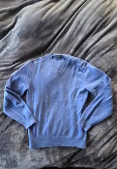 値下　Lands' End 青 カシミア　Vネックセーター