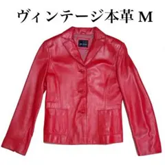 [古着ヴィンテージ] 本革レザージャケット レッド赤 M