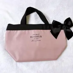 ランチバッグ トートバッグ リボン ピンク ブラック 黒 レディース