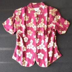 MAJUN 琉球びんがた 麻混 半袖シャツ 赤 M - メルカリ
