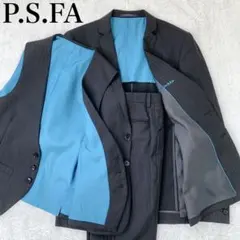 P.S.FA 3ピーススーツ　コレクションモデル　ブラック　ストライプ　裏地水色