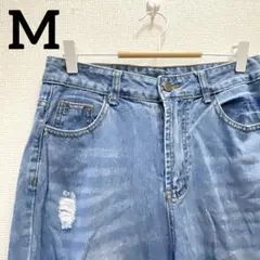 希少✨️SHEIN【M】ダメージジーンズ デニム ストレート ライトブルー 古着