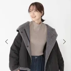 studio clip リバーシブルボアフードジャケット ブラック/グレー