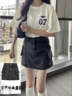 GRL インパン付き ミニタリーデニムスカート[gm814] S