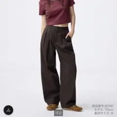 GU ジーユー　チノバレルレッグタックパンツ　ダークブラウン　Mサイズ