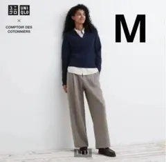 美品⭐︎UNIQLO/ブラッシュドジャージータックワイドパンツ(ベージュ・M)