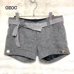 OZOC オゾック　ショートパンツ　黒　【M】　ヘリンボーン　総柄　リボンベルト