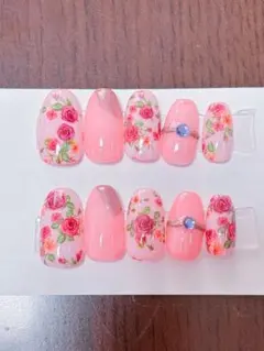 現品 花柄 ネイルチップ 付け爪 薔薇 ピンク系 10個セット