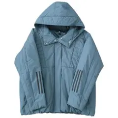 美品★adidas 中綿ジャケット ブルーグレー 軽量 フーディ