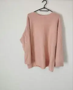【美品】ゆるニット ボタン袖 セーター ピンクベージュ レディースニット フリー