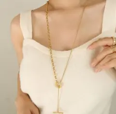 28 3WAY ゴールド　金　ネックレス　チェーン　シンプル　Y字