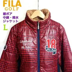 FILA GOLF 襟ボア 中綿ジャケット 千鳥格子 レッド レディース L