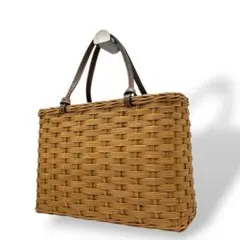 極美品 ケイトスペード　トートバッグ　茶　かごバッグ　ストローバッグ　レザー　F