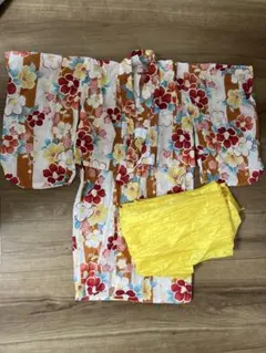 utatane 浴衣と帯2点セット　レトロ柄　オレンジ赤　花柄のサムネイル
