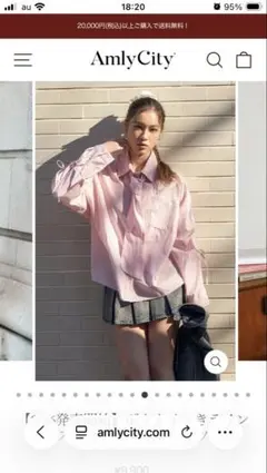 Amly City ボウタイつきラインストーンギャザーシャツ bluecheck