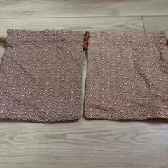 波模様のブラウン(赤茶色)巾着バッグ