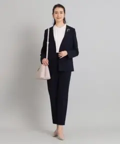 (未使用級)OPAQUE.CLIP Vネックダブルクロスノーカラージャケット　紺