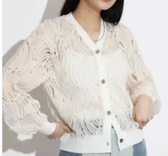 ラディエイト　ジャガードシアーニットカーディガン レース