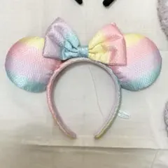ディズニー　カチューシャ グラデーション　スパンコール　レインボー