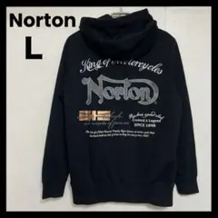 Norton パーカー　黒　刺繍　ロゴ　イギリス　フラッグ
