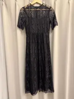 【N.】ほぼ未使用 パーティードレス 黒 結婚式 レース ワンピース Mサイズ