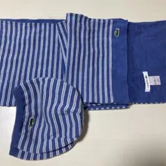 LACOSTE 青と白のストライプ ニット帽とマフラーセット