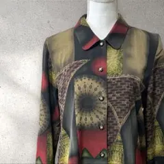 ヴィンテージ　長袖ブラウス　柄シャツ　総柄　昭和レトロ　古着　一点物　9号