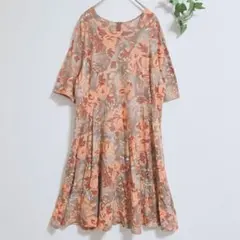 ボタニカル ロングワンピース【L】総柄 花柄 フレア 薄手 コットン 日本製