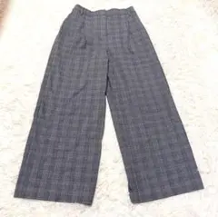 【PLST】グレンチェック ワイドパンツ M ストレッチ入り 通勤 きれいめ