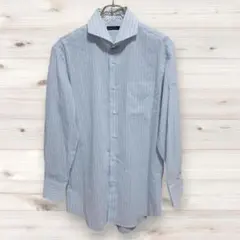 C1394 azabu tailor 長袖シャツ 青 ストライプ 総柄