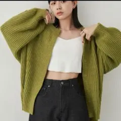 『週末セール』AUNT MARIE'S オリーブグリーン カーディガン サイズF