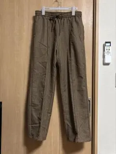 ＧＵ　ブラウン系チェック　イージーリラックスワイドパンツ　ＸＬ