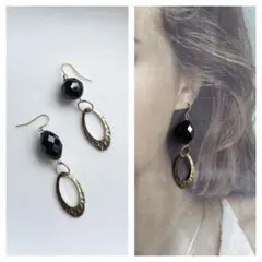 no193ブラック アシメ デザインフープ ハンドメイド　ピアス