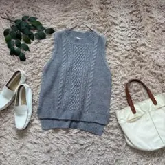 6458✾ショコラフィネローブ✾ケーブル編みニットベスト【F】グレー/ナチュラル