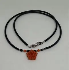 4083 天然珊瑚オレンジビーズのゴムネックレス